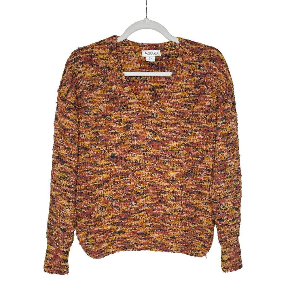 Rachel Zoe Popcorn Knit Long Sleeve V-Neck Pullover Sweater Multicolor Small